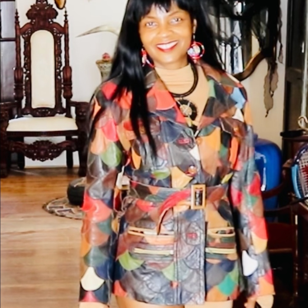 Rare Fitted multi checkerboard leather Coat Jacket